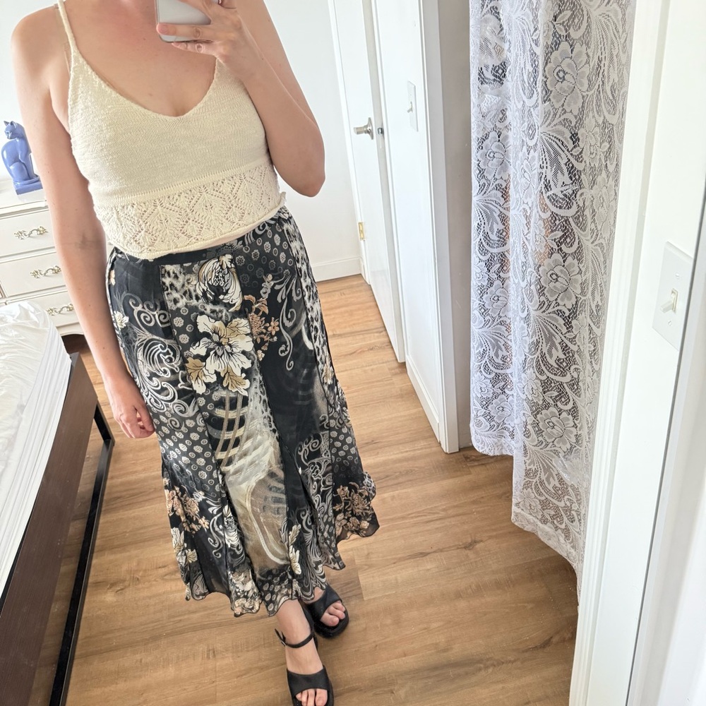 Patchwork Midi Skirt, Multi Floral Pattern Fairy High Rise S - Picture 2 of 12
